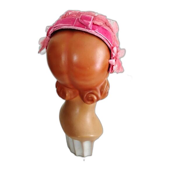 50s 60s Vintage Pink Floral Headband Style Hat - Picture 2 of 4